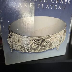 Ornate Silver Grape Cake Plateau - Decorative Dessert Stand 11.5 X 4.5